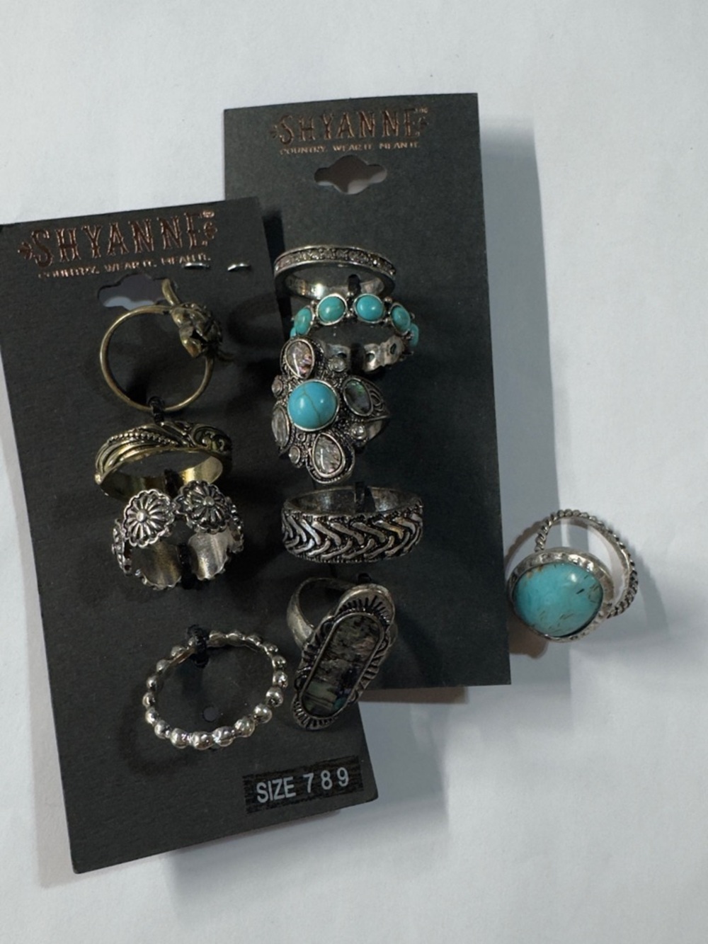 Size 7, 8 & 9 Shyanne Turquoise and Silver Mixed Metal Ring Set - Picture 5 of 5